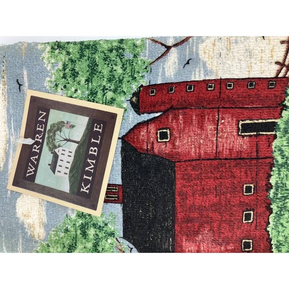 Warren Kimble Red Barn Tapestry Kitchen Set | Farmhouse Design Apron Towel VTG